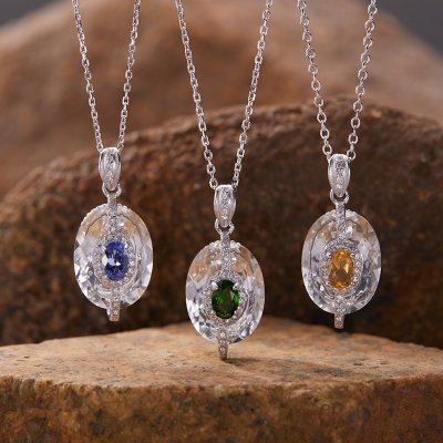 S925 Sterling Silver Natural Tanzanite White Crystal and Colorful Gemstone Necklace